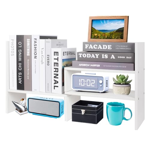 powerking Bibliothèque de bureau réglable en bois - Organisateur de rangement de bureau - Étagère extensible - Fournitures de bureau - Bibliothèque pour cadeaux...
