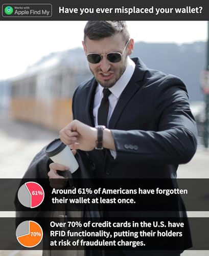 Auskang Mens Wallet with Smart Tracker Works for Find My App, Minimalist Leather RFID Blocking Credit Card Holder, Replacement for AirTag Wallet, with Money Clip, Not for Android, Black3