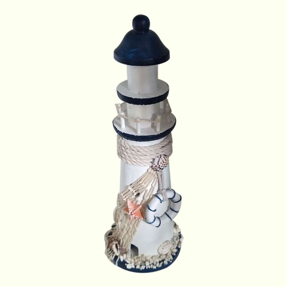 Sculpture Drewniana latarnia morska światła wieży Dekoracje Dekoracje Miniatur Starfish Shulls Handmade Desktop Dekoracyjne Ozdoby rzemiosła Statue