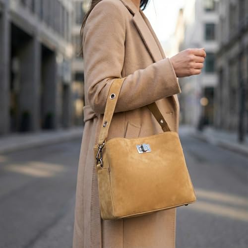 Image of Genuine Leather Suede Bags for Women, Vintage Handbag Purse Suede Hobo Bag Slouchy Bag Shoulder Crossbody Bag