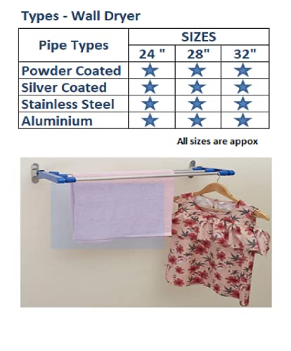 Image of Dhani Creations Mild Steel Wall Mounted Foldable Drying Rack Stand - 3 Pipe X 2 Feet /24 inches (Blue, 2 feet 8 inches)(Alloy Steel)