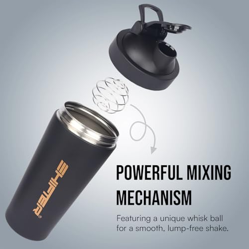 Image of Shifter Stainless Steel Gym Shaker Bottle 750ml | Leakproof Metal Protein Shaker for Men & Women | BPA Free, Odour Resistant, Rust-Free Steel Sipper for Gym, Workout & Sports (BLACK)