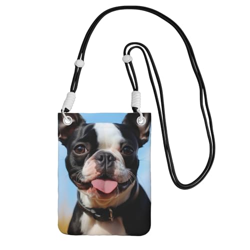 Pochette pour téléphone portable femme sac à main bandoulière noire Boston Terrier