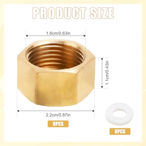 6pcs 5/8\" NPT Brass Pipe Cap, 5/8\" ID Brass Compression Cap Fittings with Rubber Gaskets Pipe Plug Caps Stop Valve Cap for Water Line