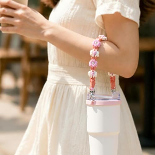 Image of Water Bottle Handle Strap Compatible with Owala & Stanley Cups | Hand-Woven Lanyards Silicone Cup Sling, Carrier, Holder with Strap for Outdoor Sports Camping Hiking Travel