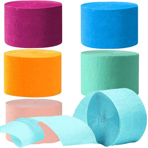 Image of Rose Red Orange Blue Red Crepe Paper Streamers - 6 Rolls Party Streamers for Mexican Theme Birthday Cinco De Mayo Party Decoration