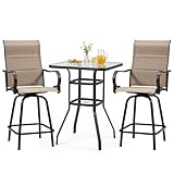 HOMREST 3 Piece Outdoor Swivel Bar Stools Set,Outdoor High Top Table and 2 High Swivel Stools Chair with Padded,All Weather Outdoor High Top Bistro Set Furniture for Patio,Balcony,Light Brown