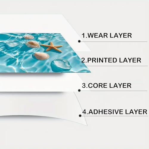 Image of Nuxovilar Peel and Stick Vinyl Floor Tiles, 12x12 Inch | Fresh Ocean Seashell Starfish Pattern, Self-Adhesive Flooring (10 Pcs)