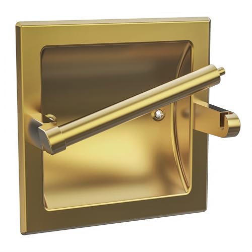 WZKALY Recessed Gold Toilet Paper Holder, in Wall Toilet Paper Holder Pivoting, Gold Wall Mount Toilet Paper Roll Holder, Bathroom Brushed Brass Stainless Steel Tissue Holder