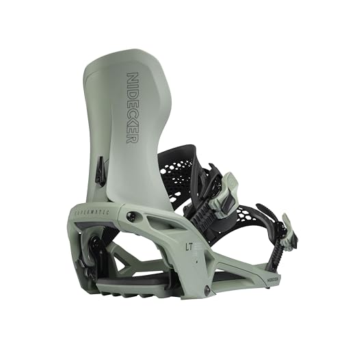 Nidecker LT Supermatic Snowboard Bindings – Automatic Dual-Entry Binding with Heel Pedal & Universal Fit - L - Olive