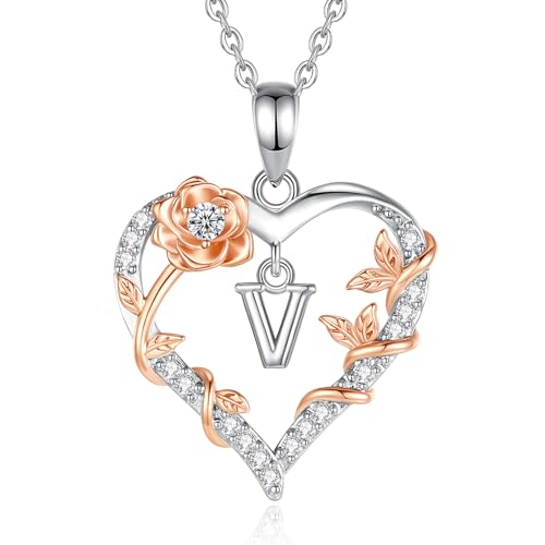Pendentif lettre de l'alphabet rose de A à Z avec collier cœur cuivre plaqué femme