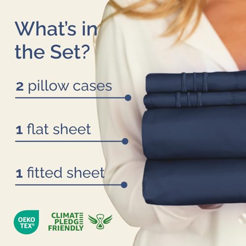 Image of Olympic Queen Sheet Set 66 inch x 80 inch - RV Olympic Queen Sheets - Navy Blue