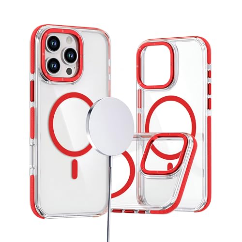 Image of eller sante Apex Magpro Back Cover Case for iPhone 16 Pro Scratch Resistant Camera Screen Protector TPU Shockproof 10ft Drop Protection Support Mag-Safe Wireless Charging- Red
