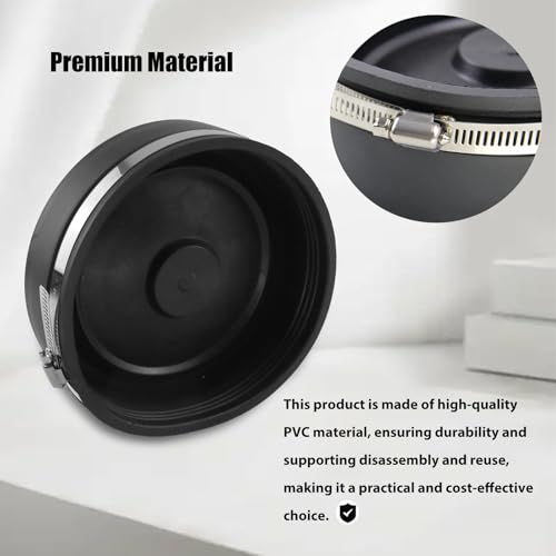 Image of RULLINE 4 PCS 6 inch Flexible PVC Cap with Stainless Steel Clamps Sewer Cleanout Cap Black PVC Pipe Cap Inner Diameter 6.3 inch Suitable for 6 inch Pipes