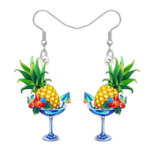 DALANE Acrylic Funny Hawaii Tropical Fruit Cocktail Drink Margarita Dangle Earrings Cute Summer Jewellery Accessories Beach Gifts for Women Beach Lovers Vacation Party (Pineapple)