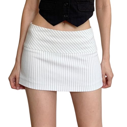 Women's Striped Low Rise Mini Skirt Trendy Y2K Style Short Skater Skirt