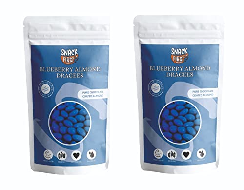 Snack First | Blueberry Almond Dragees | Pure Chocolated Coated Almond | High In Protein Snack | Flavoured Nuts (150g x 2) 300g