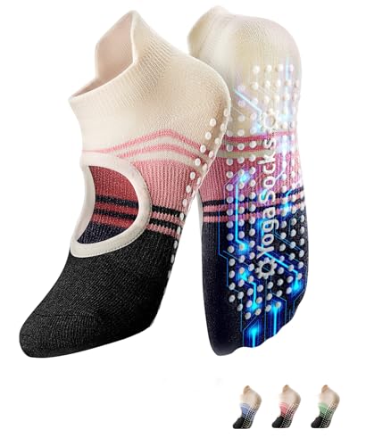 Non-Slip Pilates Yoga Socks with Grips for Women - Stylish Crew Socks for Barre, Ballet, and Workout (Size 5-9)
