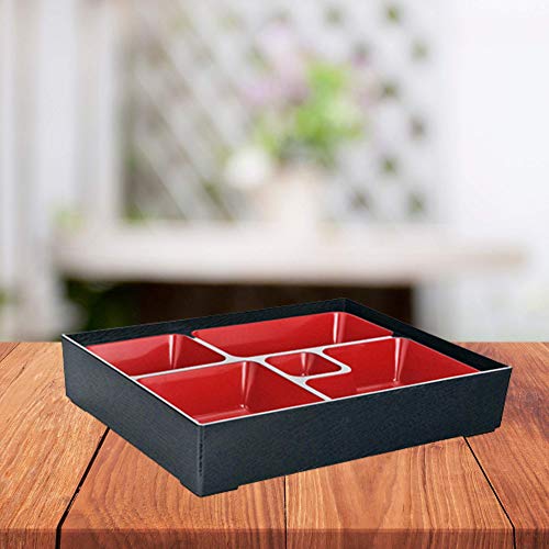 Needzo Traditional Japanese Bento Box, Authentic 5 Compartment Food Container for Sushi, Rice, Sauce, 10 X 7.5 Inches