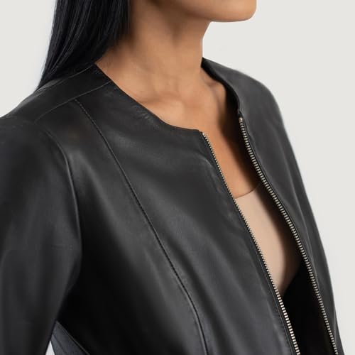 Women's Black Collarless Lambskin Genuine Leather Jackets Fall Fashion Motorcycle Jacket Winter Outfits Coats3