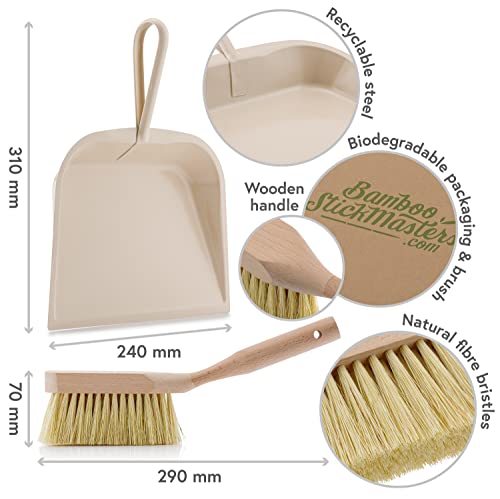 Pinsel- und Pfannen-Set – Metallpfanne mit Holzbürste – Naturborsten mit weichem und festem Griff zum Kehren Reinigen von Küchenarbeitsplatten – Bild 3