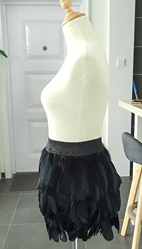 Zakia Women Natural Black Feather Skirt Fashion Mid Waist Short Mini A-Line Feathered Skirts (Black, Xl) #TOP6