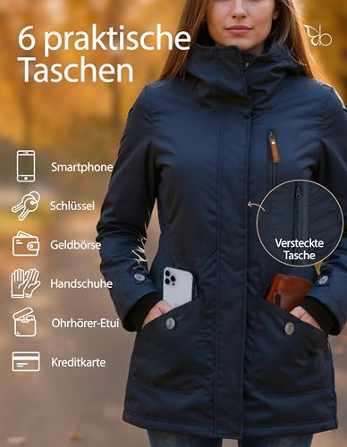berydale Winterjacke Damen Parka I Warme Übergangsjacke Damen I Atmungsaktiv, Wind- und Wasserdicht I Wintermantel mit Thermowattierung