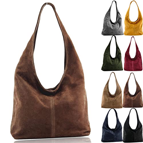 Cussi Modische Umhängetasche für Damen, italienisches Leder, Schultertasche Hobo Bag aus echtem Leder (Kamel) Cover