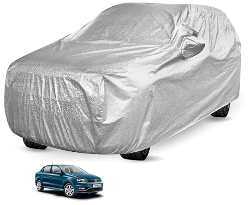Image of Auto Hub Waterproof Car Cover Compatible with Ameo with Mirror Pockets, Soft Cotton Lining, Ameo Car Cover Waterproof, Metallic Silver