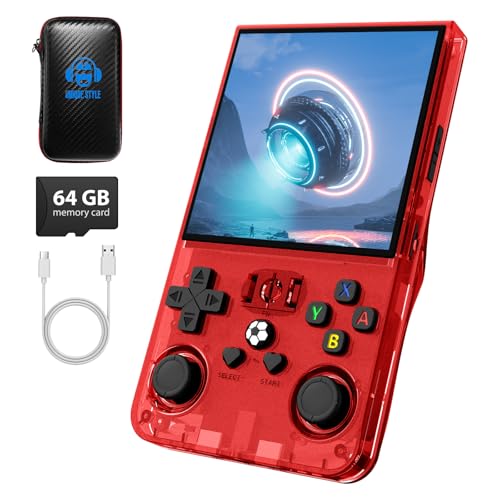 R36MAX Retro Game Console,4.0 Inch IPS Screen,Handheld Game Console with 64GB Classic Video Games-Red