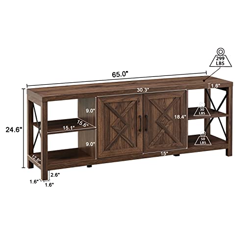 Okvnbjk Tv Stand For 75 Inch Tv With Storage,65 Inch Width Wood Tv Stand For 65 70 75+ Inch Tv With Soft Closing Door Hinges, Dark Walnut #TOP1