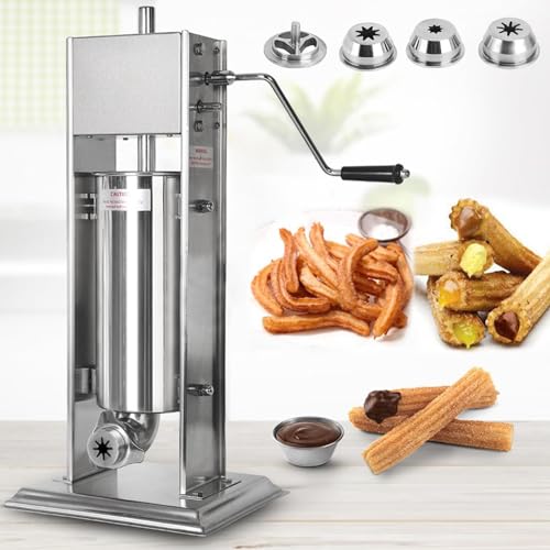 Churro Maker Machine Máquina manual para hacer churros, 3 l, de acero inoxidable, para rellenar postres y donas, ideal para cocina y restaurante.