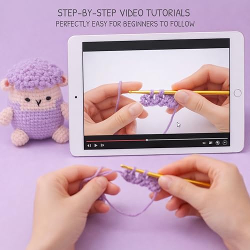 Image of HOUSE CREATIVITY Crochet Kit for Beginners, Make a Fluffy Sheep, Amigurumi Crochet Kit with Video Tutorial, Complete Set with Yarn, Hook & Stuffing, Cozy Stress Relief Gift for Adults & Kids