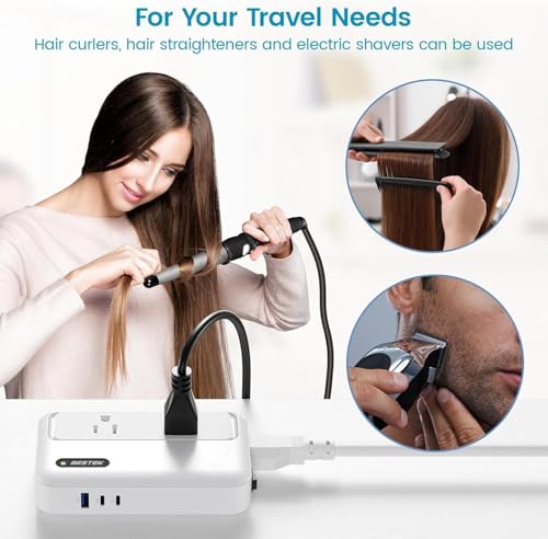 Image of BESTEK 220v to 110v Converter with USB C 35w, 300W AC Peak Voltage Converter US to Europe, Universal Travel Adapter for Hair Straightener /Curling Iron with EU UK FR DE ES AU Travel Adapter