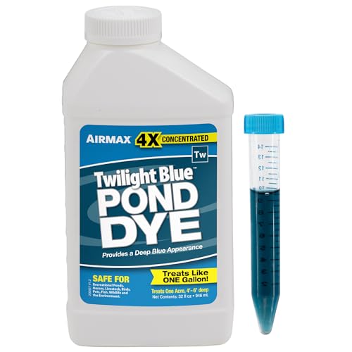 Airmax Twilight Blue Pond Dye 4X Concentrate for Outdoor Ponds & Lakes, Natural Pond Colorant & Beauty Enhancer, Block Ultraviolet Rays, Fish, Bird & Livestock Safe, Easy Liquid Application,1 Quart