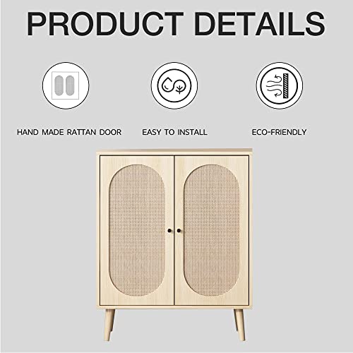 Qhitty Rattan Sideboard Buffet Cabinet, Accent Kitchen Storage Cabinet Console Table With Adjustable Shelves For Living Room, Dining Room, Bedroom (Natural) #TOP4