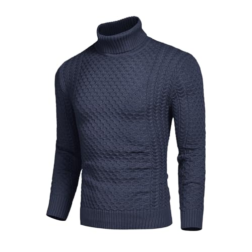 Cable Knit Sweater for Men Casual Long Sleeve Mock Neck Knitted Sweaters Pullover Top Textured Chunky Sweaters