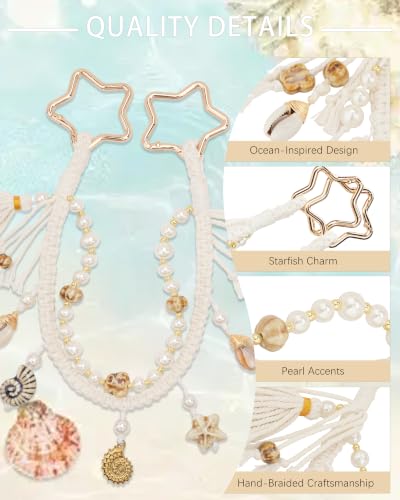 Image of Ocean Bag Charm, Pearl Braided Shell Keychain with Star Clasp