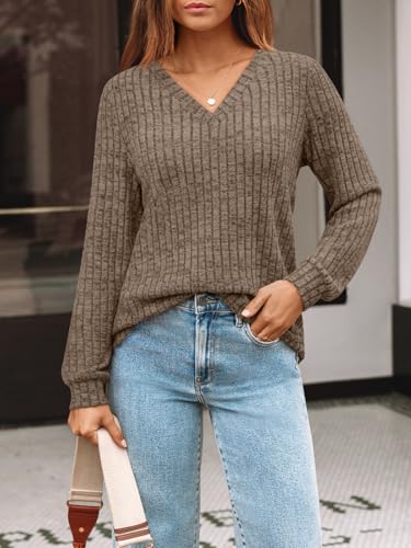 Image of AUTOMET Womens V Neck Long Sleeve Shirts Fall Tops 2026 Lightweight Sweater