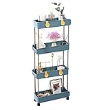 4-Tier Slim Mobile Shelving Unit on Wheels, Slide Out Rolling Bathroom Storage Organizer, Utility Carts Shelf Rack for Kitchen Bathroom Laundry Room Narrow Places, Navy Blue