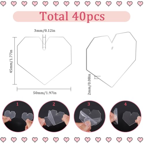 SUNNYCLUE 40Pcs Heart Acrylic Blanks Clear Ornament Blank Bulk Transparent Unfinished Love Hearts Shaped Disc Hanging Charms with Hole for Valentine's Day Keychain Bags Decors DIY Crafts Accessories - Image 3