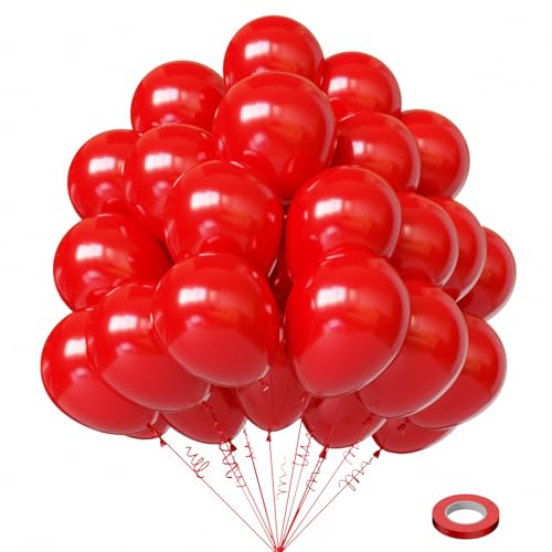 Image of Lukiituke Red Balloons, 55Pcs Red Latex Birthday Balloons with 12in