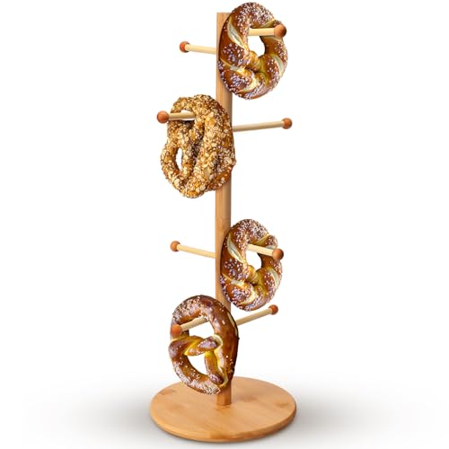 RimCereal 1 Pcs Pretzel Holder Stand Oktoberfest Bamboo Tree-Shaped Pretzel Display Rack Hanger with Arms Hanging Sausage Hook Stand for Oktoberfest Party (50 x 19.5 x 19.5cm)