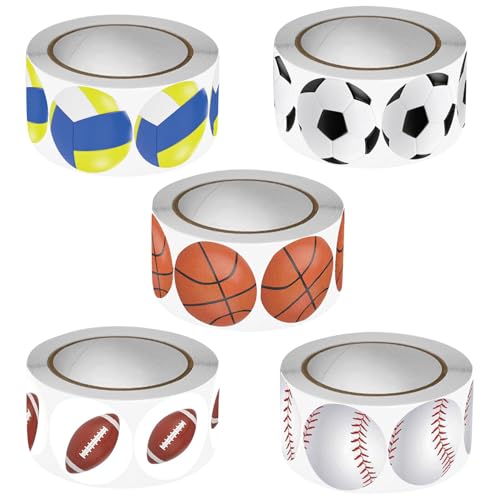 MINAOLULUS 5 Rolek Naklejki Sportowe Rolek Mieszane Piłki Do Koszykówki Piłki Nożnej Tenisa Baseballu Wodoodporne Etykiety Butelki dla Chłopiec Dziewczynka Do i Imprez Tematycznych