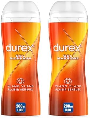 Durex - Gel De Massage Lubrifiant Sensuel À Base D'Eau - 2 en 1 - Aux Extraits d'Ylang Ylang - 200 ml (Lot de 2)