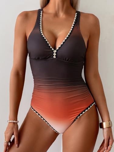 Image of B2prity One Piece Swimsuit for Women Tummy Control Ruched Bathing Suit Push Up Tie Back Swimwear Shell Stitched