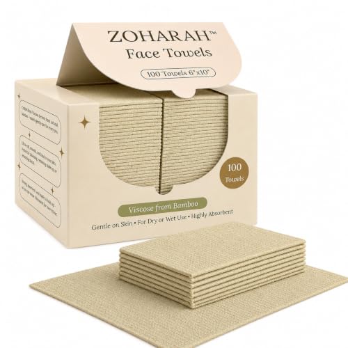 ZOHARAH 100 Count Disposable Face Towels Viscose Derived from Bamboo Ultra Soft Lint-Free Dry Facial Towels for Skincare & Makeup Removal 1 Pack