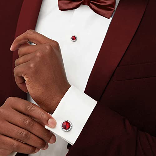Red Crystal Cufflinks And Tuxedo Studs For Men,Suitable For Dress Shirt Suit Jacket Vest Bow Tie Fashion Accessories,  Gift For Men Or Dad , Formal Business Wedding Anniversary Jewelry For Men ，Amiter #TOP2