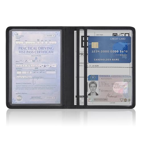Photo de Leikedun Pochette Carte Grise Voiture, Porte-Documents Compact en Cuir PU pour Carte Grise, Assurance, Permis de Conduire et Papiers de Véhicule - Étui Organisateur pour Boîte à Gants (Noir)​