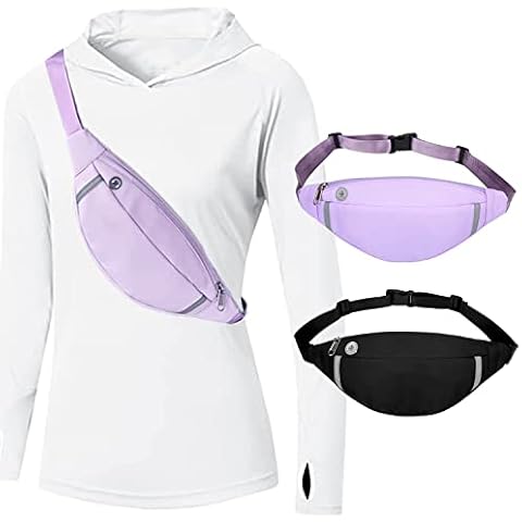 Small Fanny Packs Bags for Women Men - Fashion Black Waist Bum Bag Purses Fanny Pack - Lightweight Waterproof Crossbody Mini Belt Bags with Headphone Jack for Running Travelling Hiking (Purple) Cover